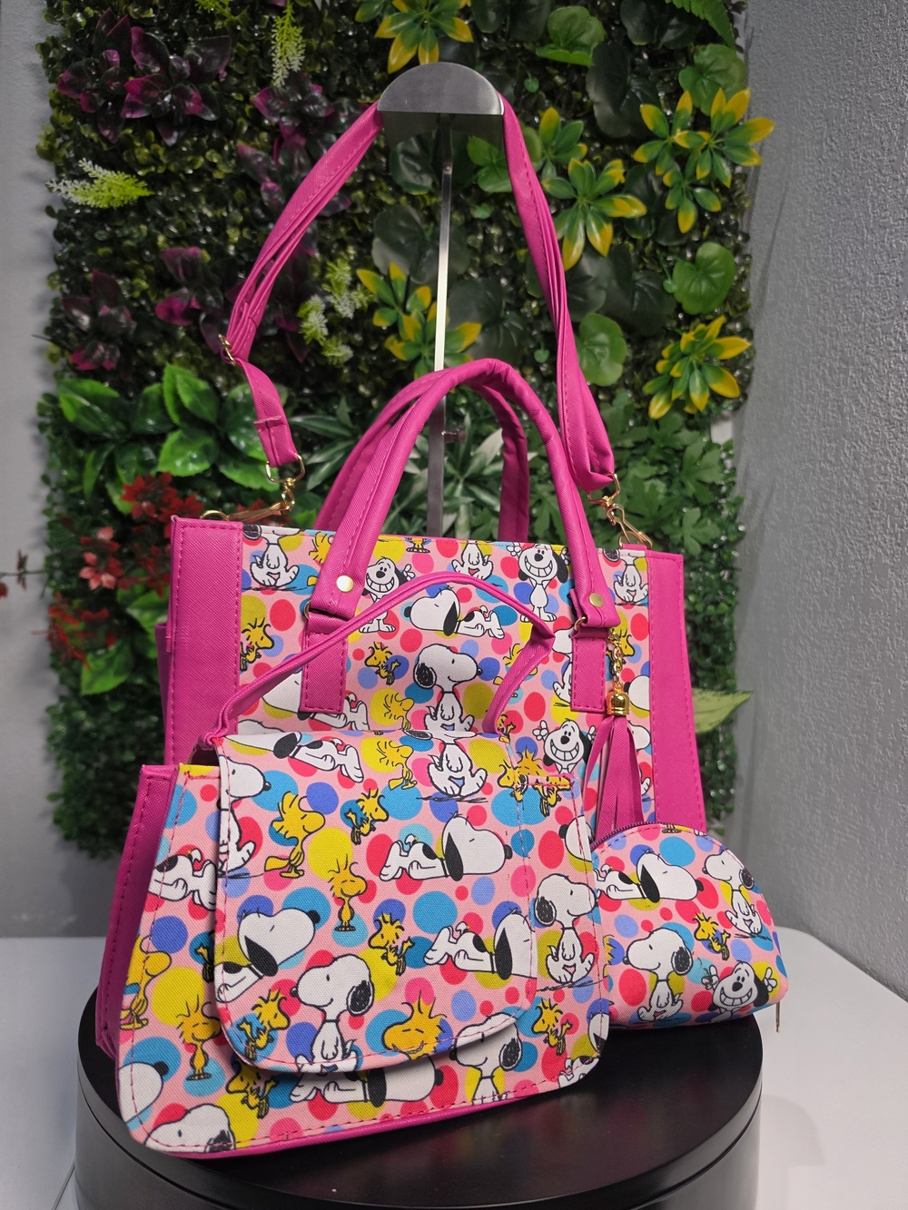 Pink Snoopy Print Crossbody Bag Set - Cute Cartoon Tote & Pouch